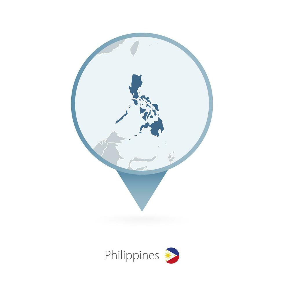 mapa alfiler con detallado mapa de Filipinas y vecino países. vector