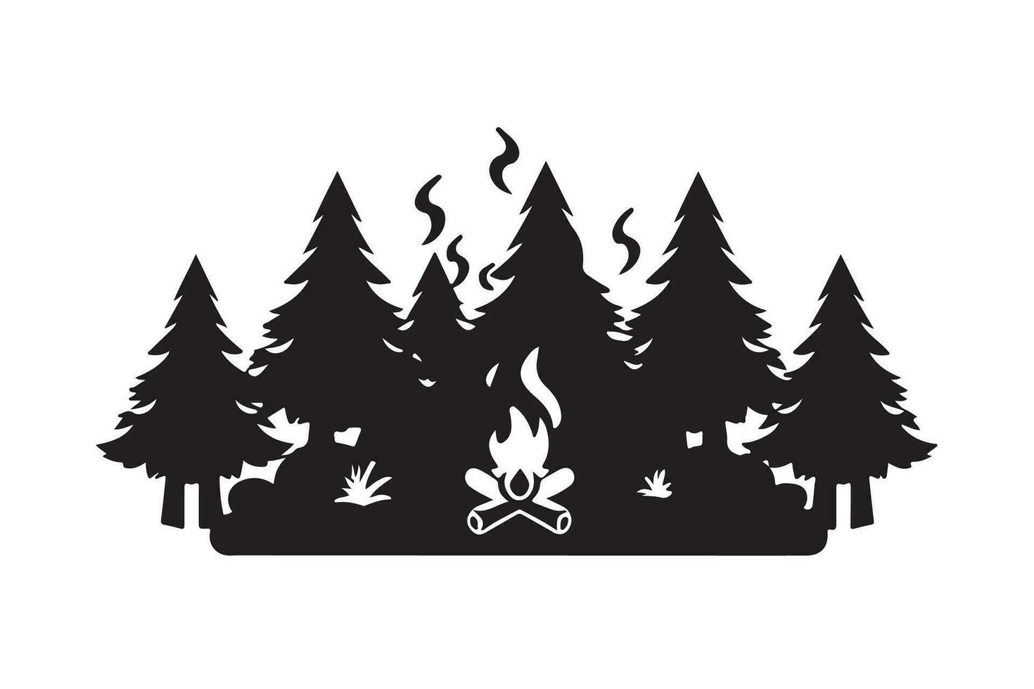 camping silhouette black color in white backgroud vector