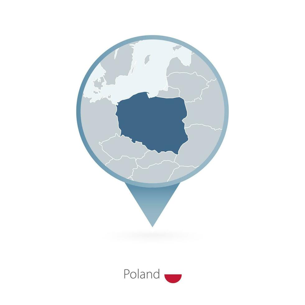 Map pin with detailed map of Poland and neighboring countries. vector