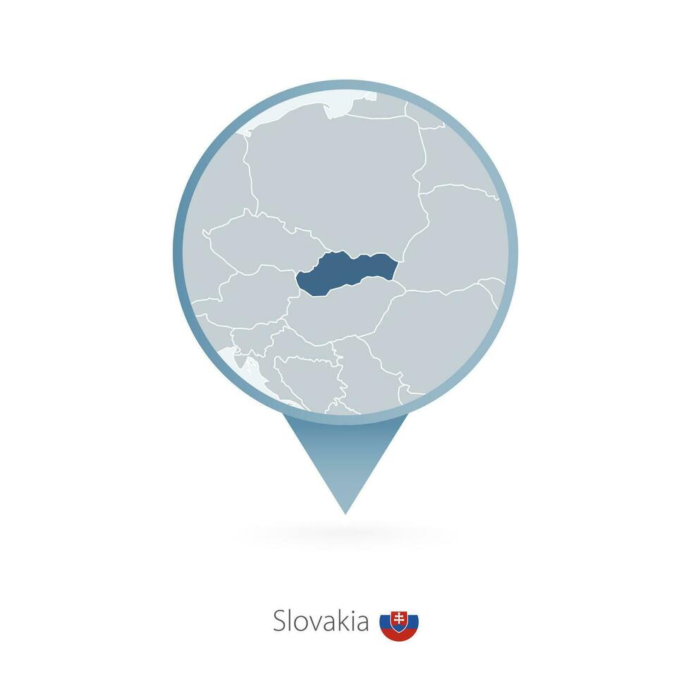 Map pin with detailed map of Slovakia and neighboring countries. vector