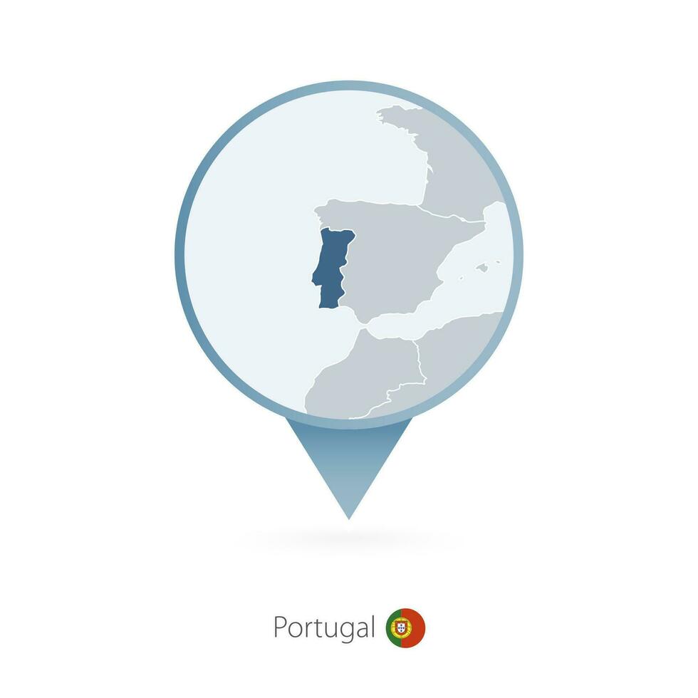 mapa alfiler con detallado mapa de Portugal y vecino países. vector