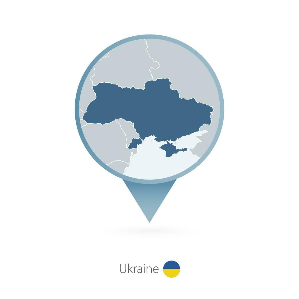 Map pin with detailed map of Ukraine and neighboring countries. vector