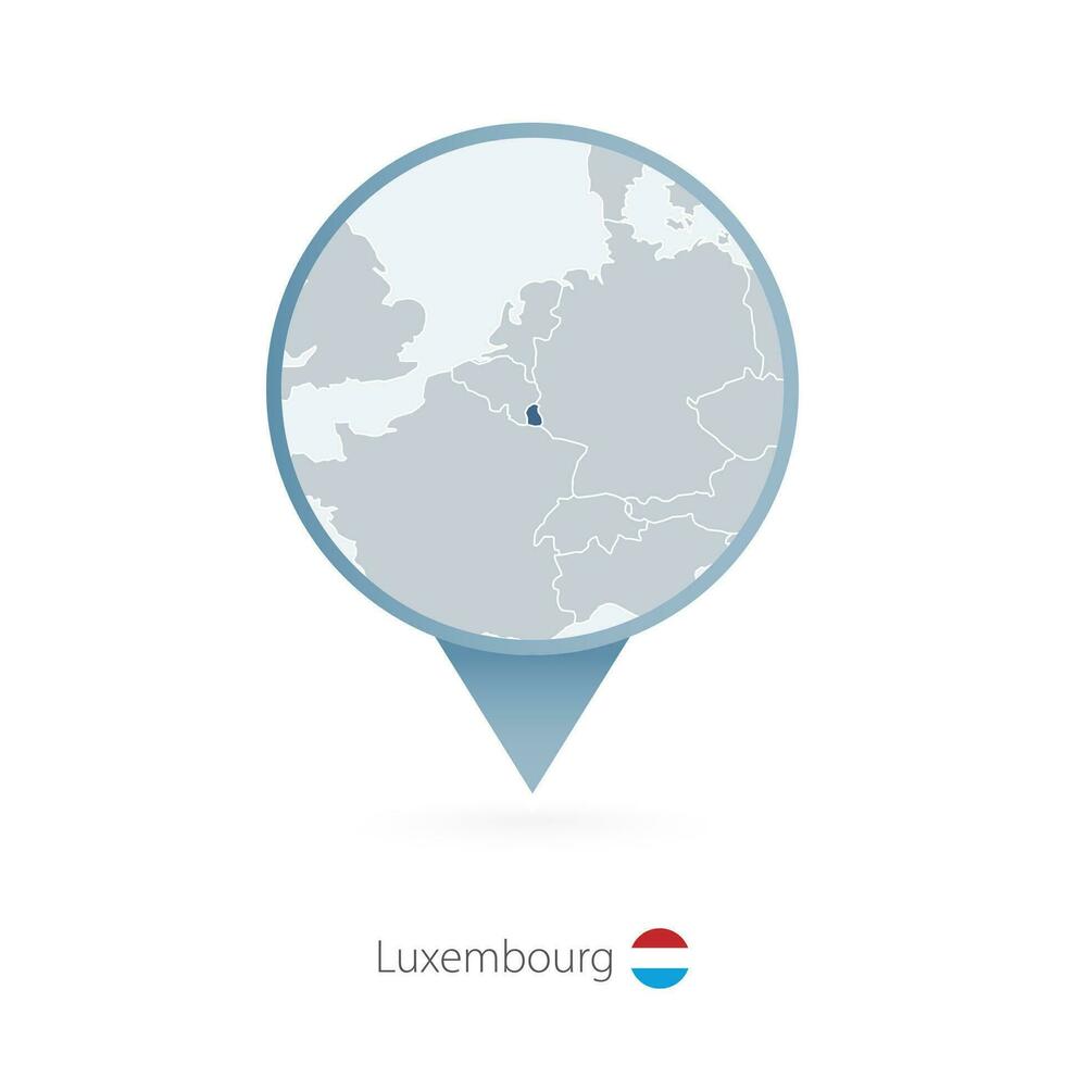 Map pin with detailed map of Luxembourg and neighboring countries. vector