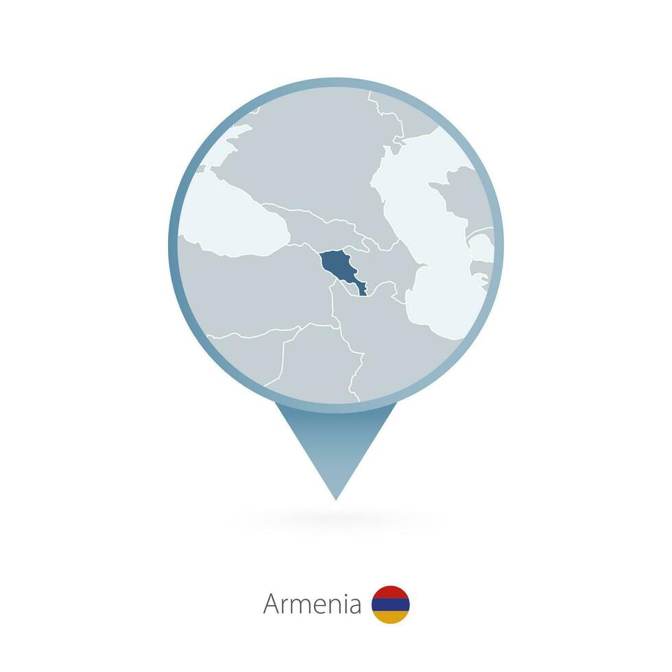 Map pin with detailed map of Armenia and neighboring countries. vector
