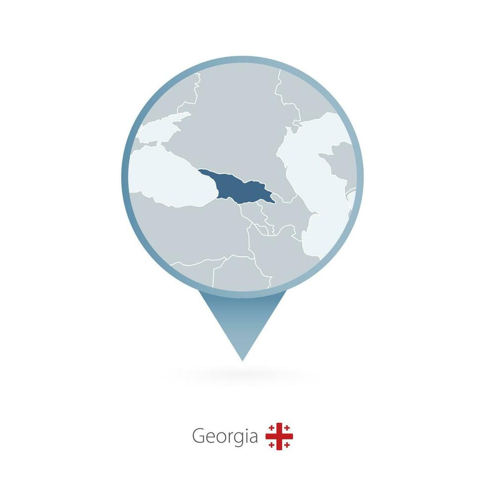 Map pin with detailed map of Georgia and neighboring countries. vector