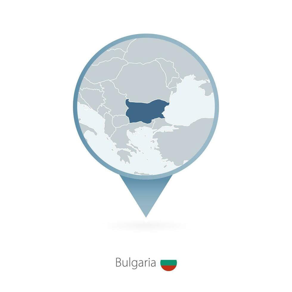 Map pin with detailed map of Bulgaria and neighboring countries. vector