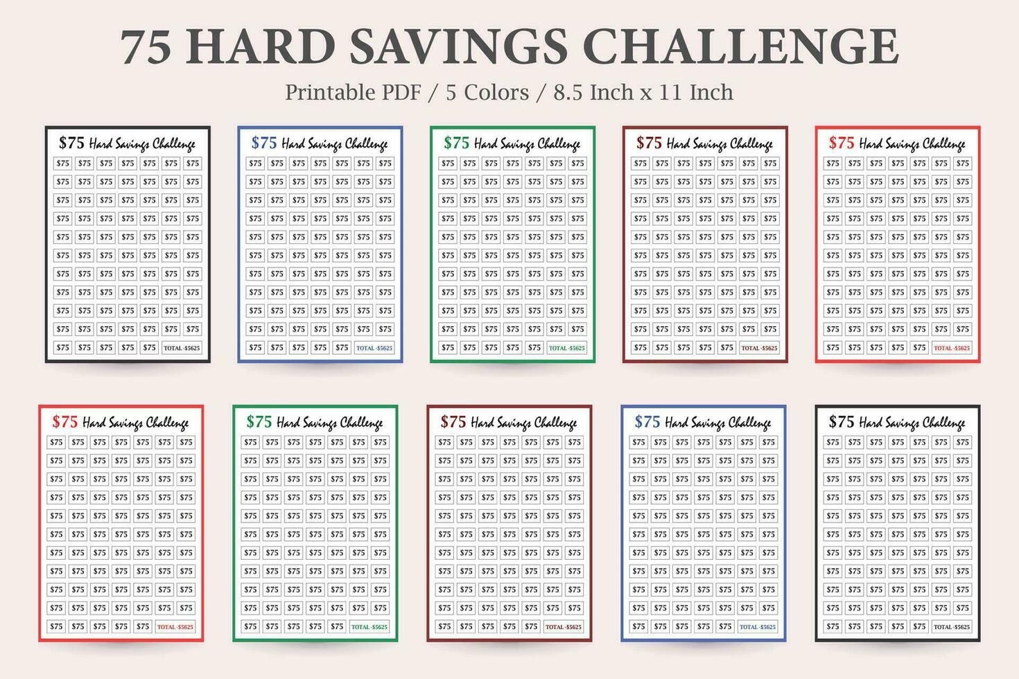 75 Hard Savings Challenge,75-Day Money Challenge,Money Saving Challenge,Savings Tracker Printable,Financial Challenge,75 Weeks of Savings vector