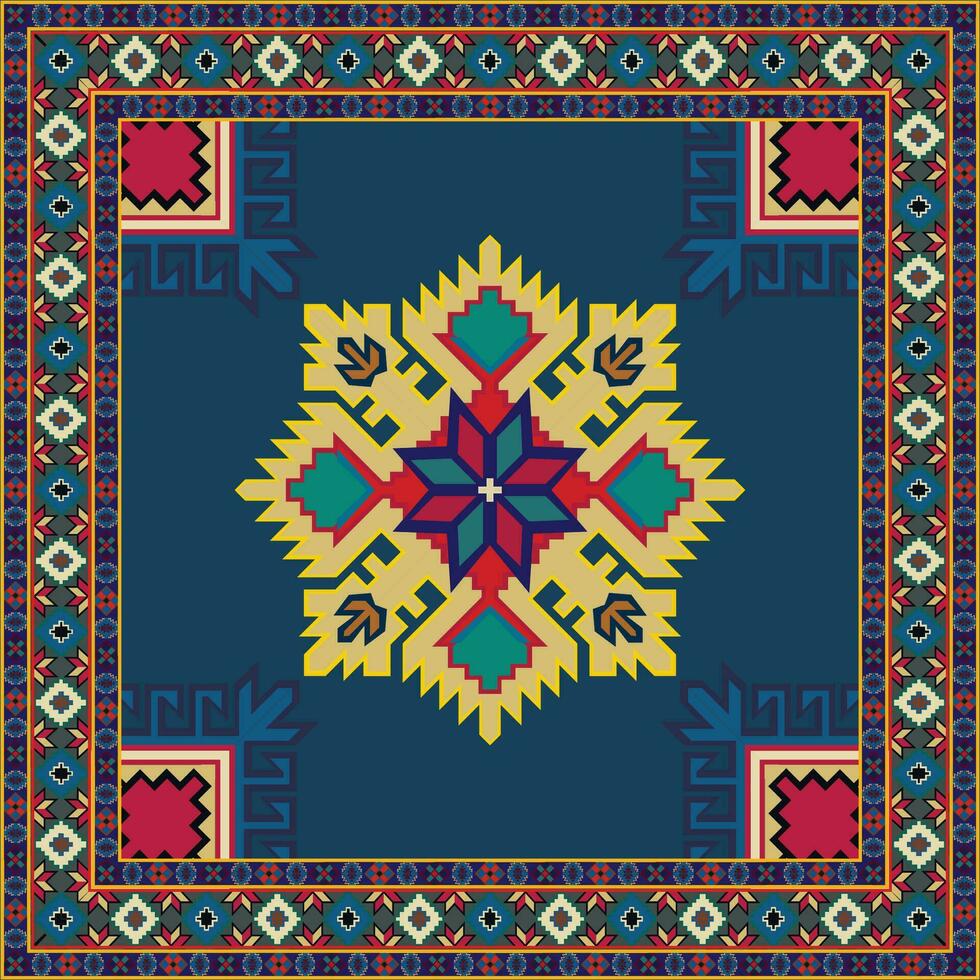 Colorful ornamental vector design for rug, tapis, yoga mat. Geometric ethnic clipart. Arabian ornamental carpet with decorative elements.Persian carpet