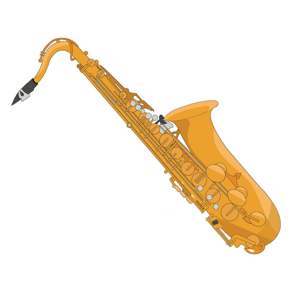 línea dibujo saxofón viento instrumentos jazz actuaciones o participación en un orquesta vector ilustración