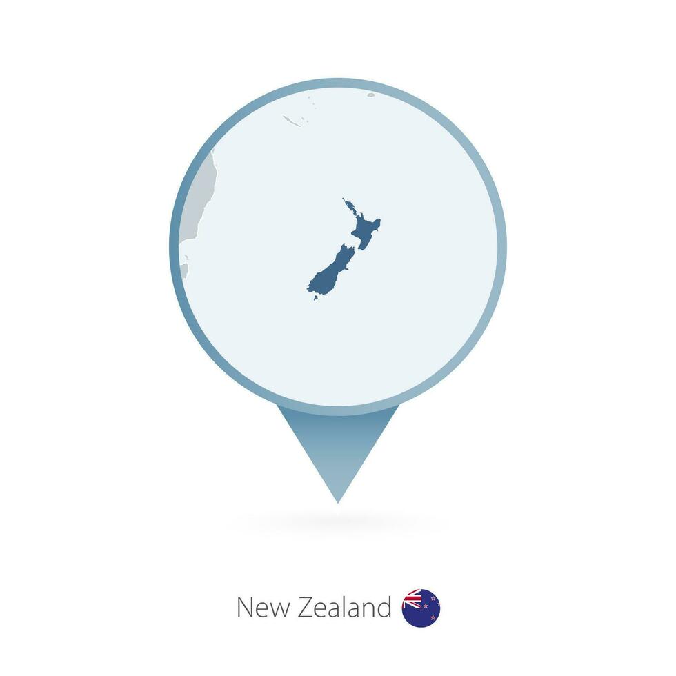 Map pin with detailed map of New Zealand and neighboring countries. vector