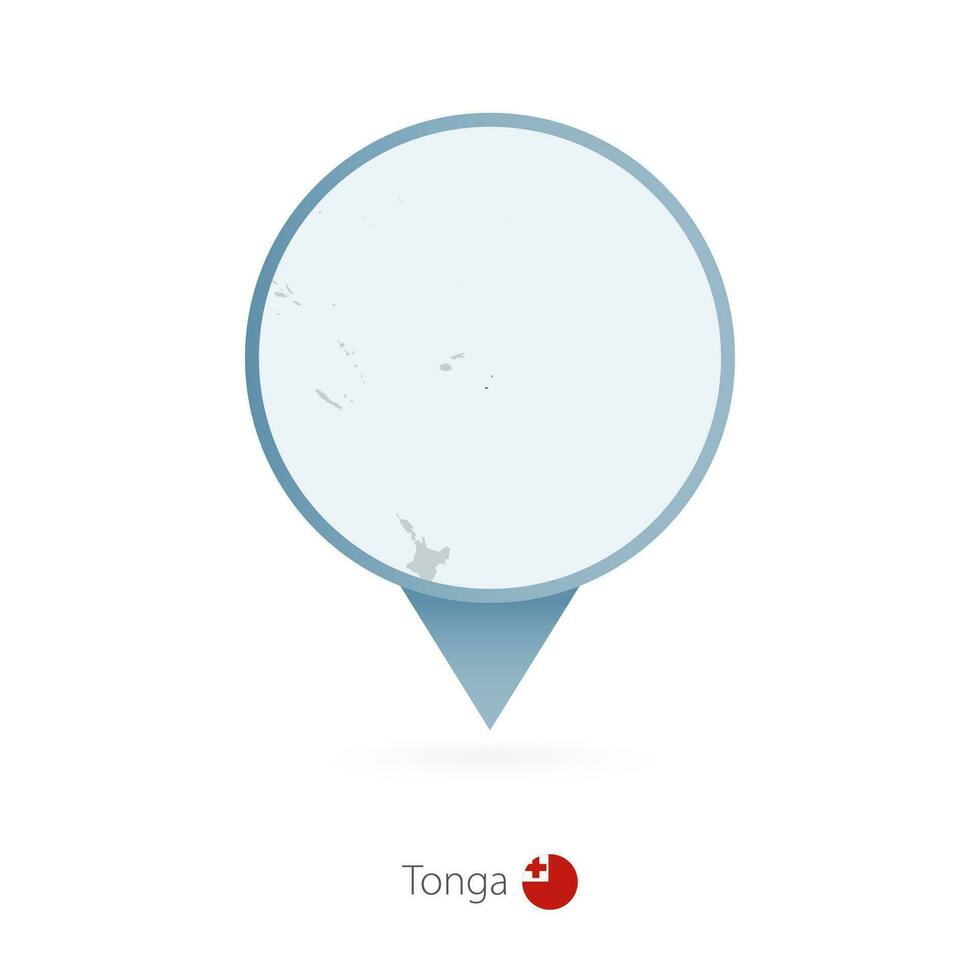 Map pin with detailed map of Tonga and neighboring countries. vector