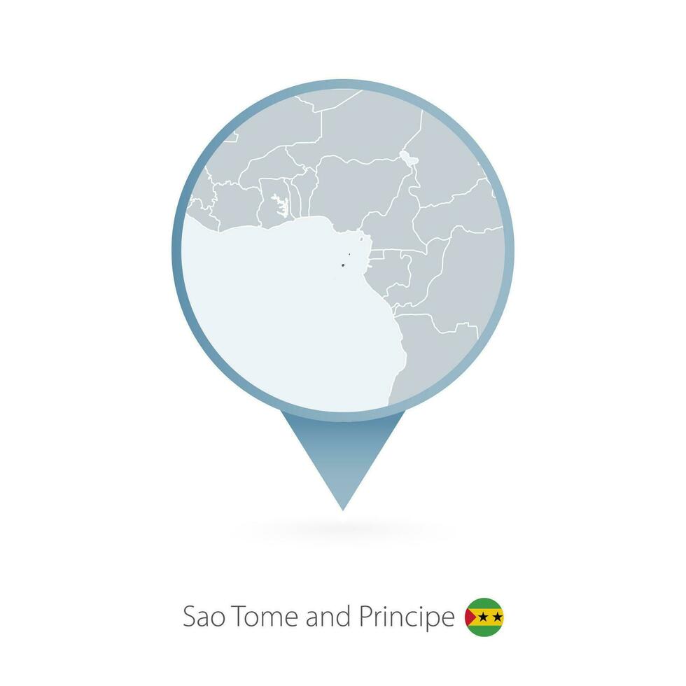 Map pin with detailed map of Sao Tome and Principe and neighboring countries. vector