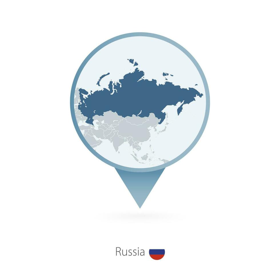 Map pin with detailed map of Russia and neighboring countries. vector