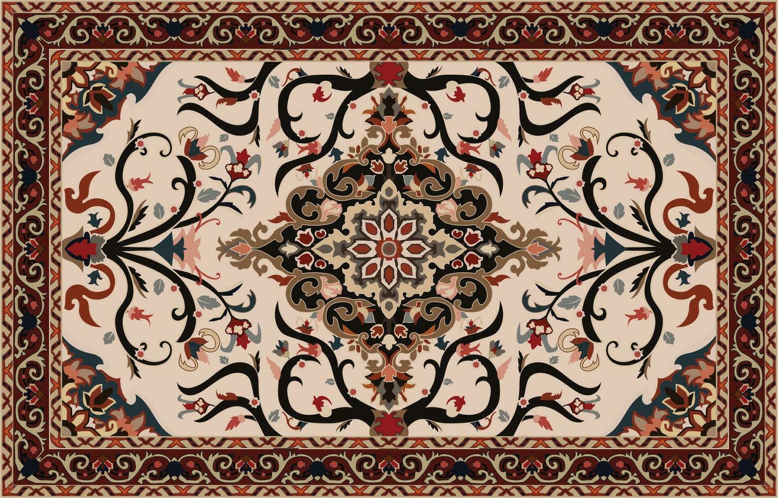 Colorful ornamental vector design for rug, tapis, yoga mat. Geometric ethnic clipart. Arabian ornamental carpet with decorative elements.Persian carpet