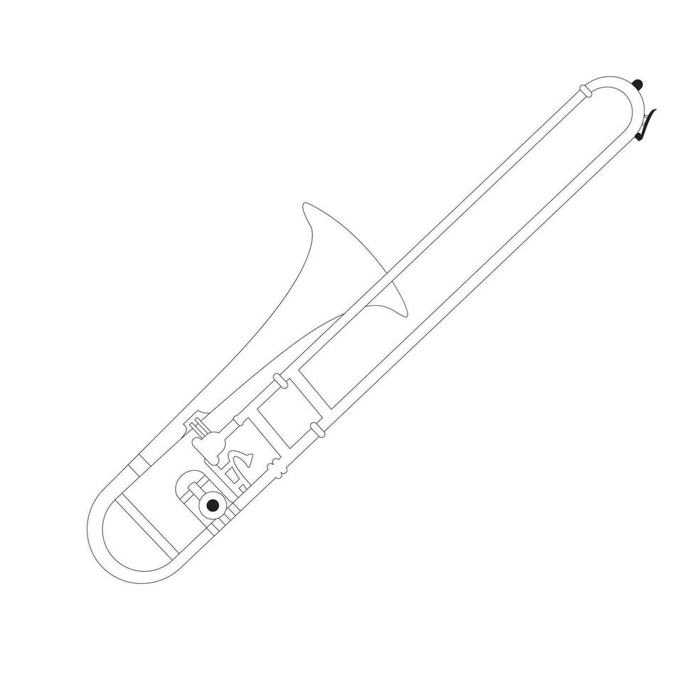 Silhouette trombone vector on white background. Line drawing. Coloring.