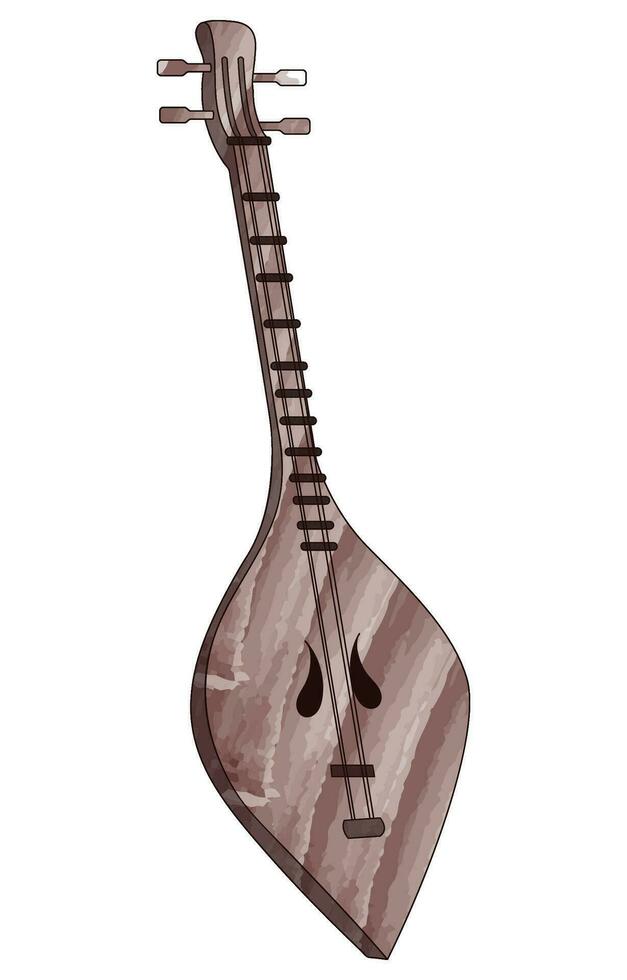 A plucked musical instrument made of pin wood. Local instrument. Northern Thailand. watercolor painting.Thai musical instruments. Lanna ancient sing-song vector