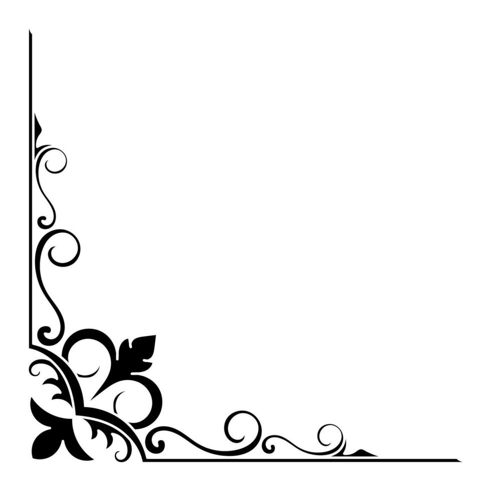 Thin line vintage corner. Medieval period of the Victorian dynasty. Fancy black monogram frame design element abstract icon collection Flower simple symbol vector