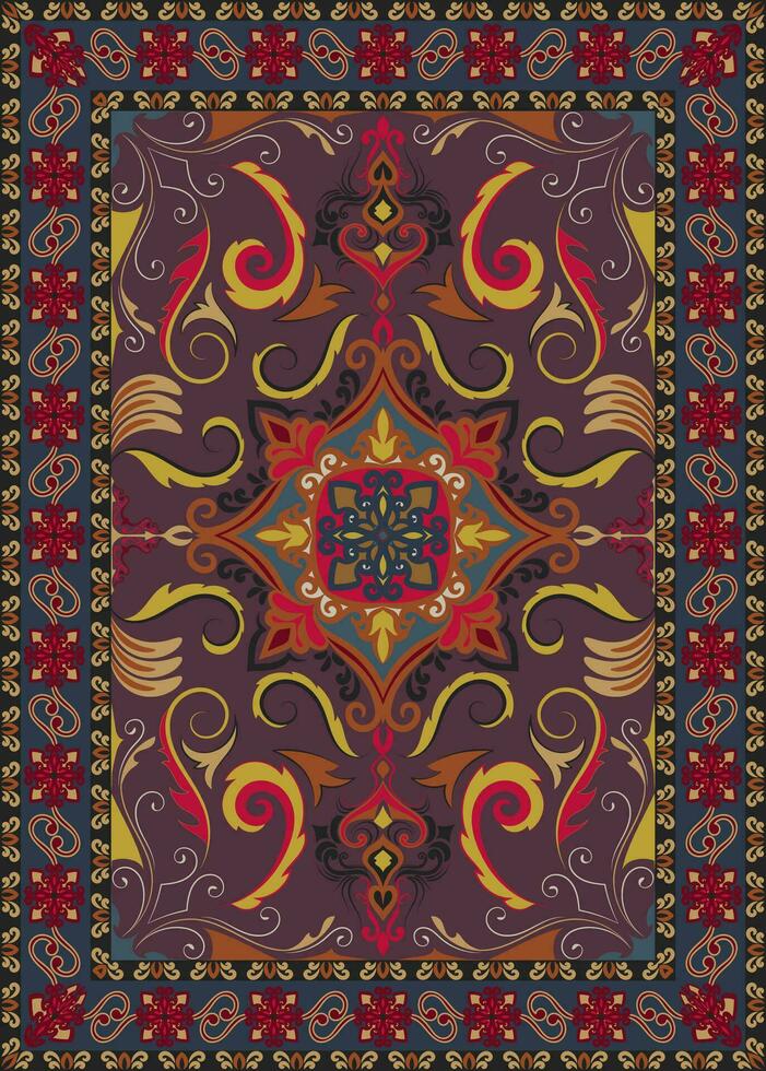 Colorful ornamental vector design for rug, tapis, yoga mat. Geometric ethnic clipart. Arabian ornamental carpet with decorative elements.Persian carpet