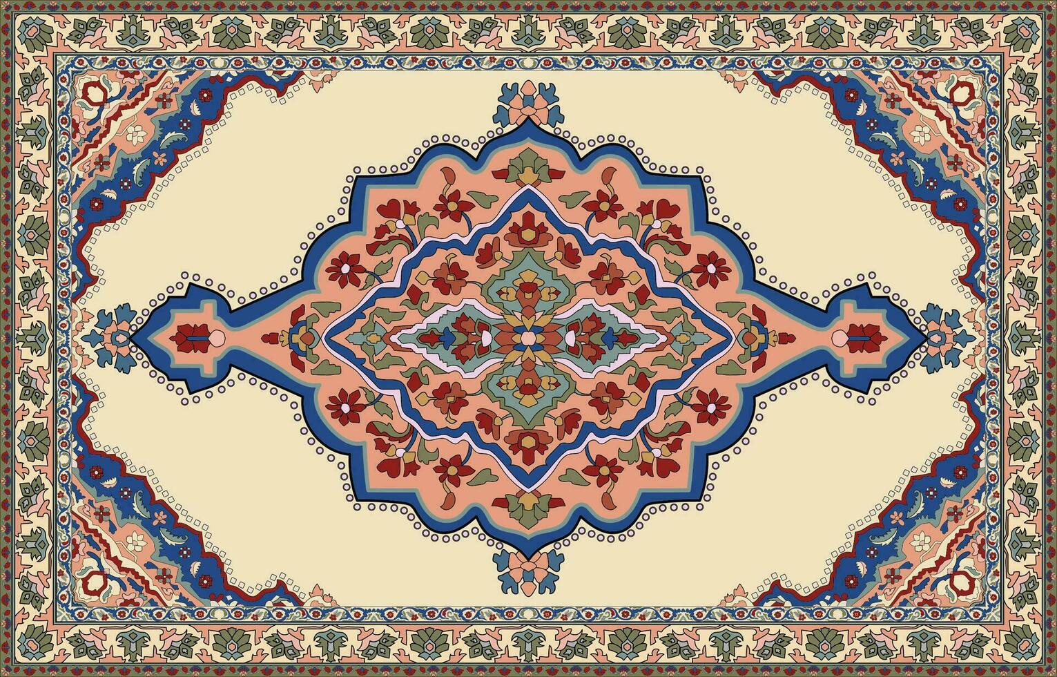 Colorful ornamental vector design for rug, tapis, yoga mat. Geometric ethnic clipart. Arabian ornamental carpet with decorative elements.Persian carpet