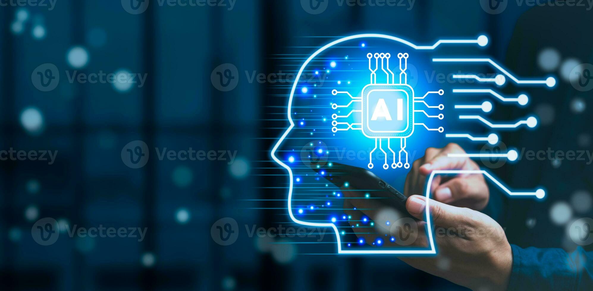 AI technology Artificial Intelligence Automation, Customer services, digital marketing economy, future of technology and business development analysis machine database tech. photo