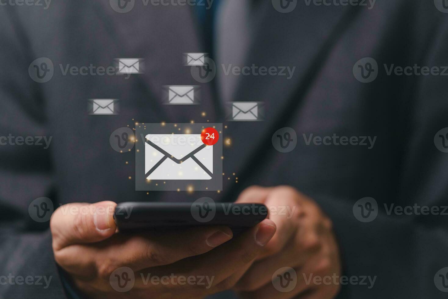 Email and message notification alert concept.  Business newsletter for electronic mail communication and digital online marketing. Inbox receiving newsletter electronic. photo