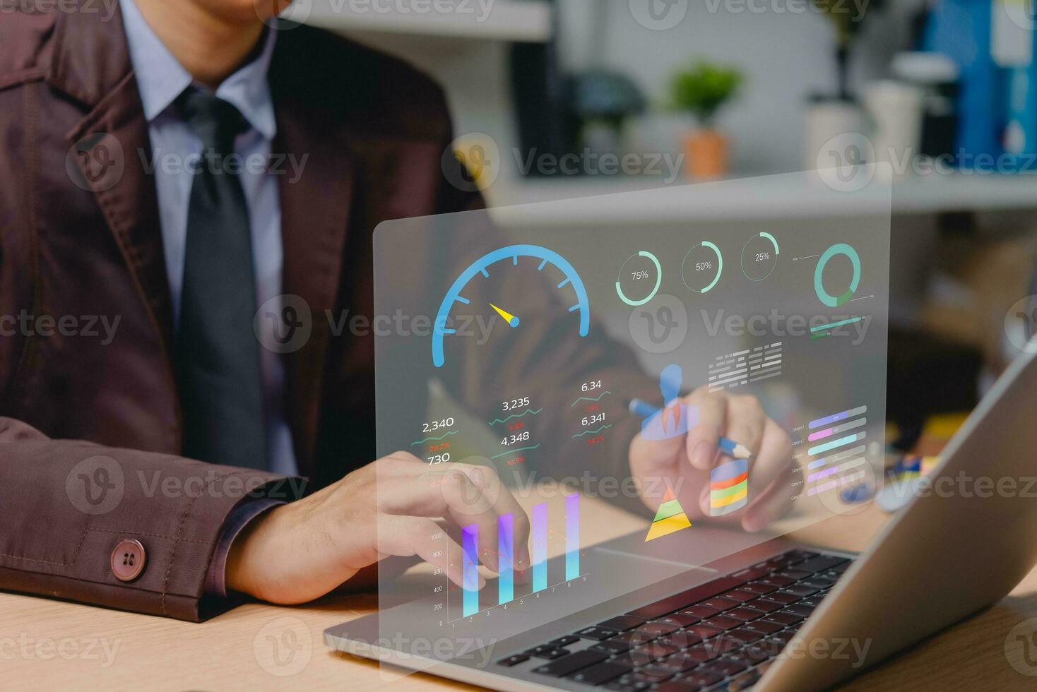 Business analytics dashboard with KPI, key performance indicators and reports management charts and data report  analysis evaluation improvement intelligence planning photo