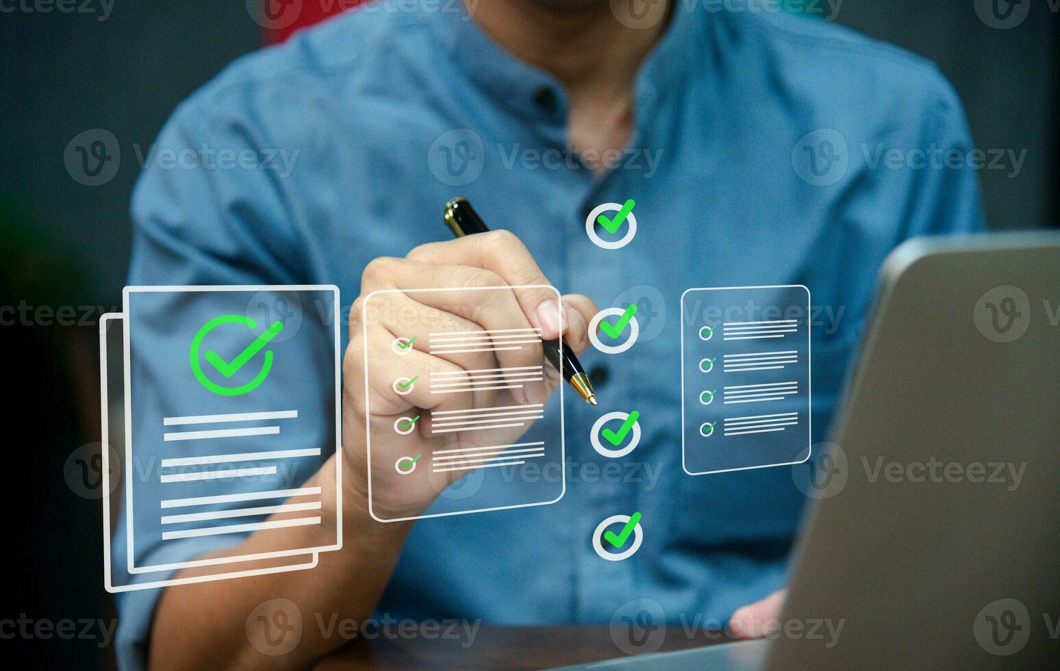 Online survey digital questionnaire feedback and assess customer satisfaction for business. Business technology data marketing improvements in our services.digital poll research checkbox concept. photo