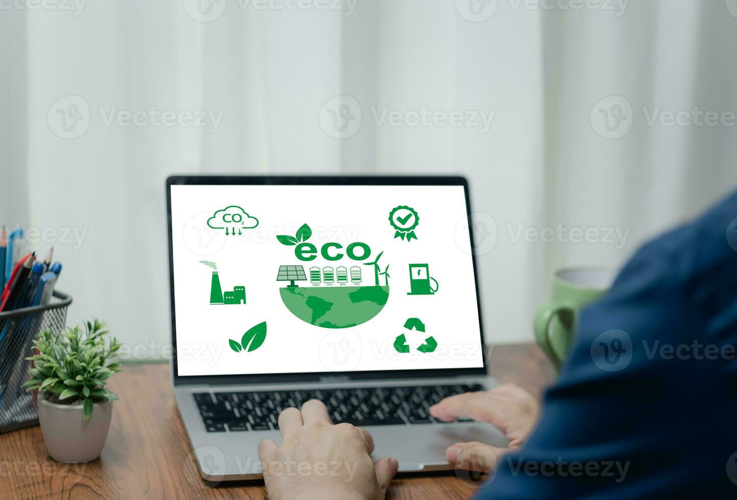 net zero eco CO2 emission reduction icons global warming sustainable development and green business renewable energy clean and friendly environment concept.ESG environment social governance investment photo