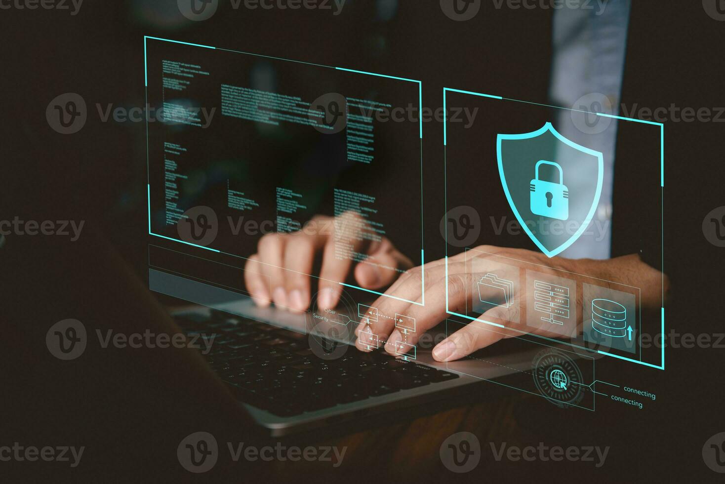 Cyber security concept data protection and secured internet access, web information hacker online network technology safety user login and password. photo