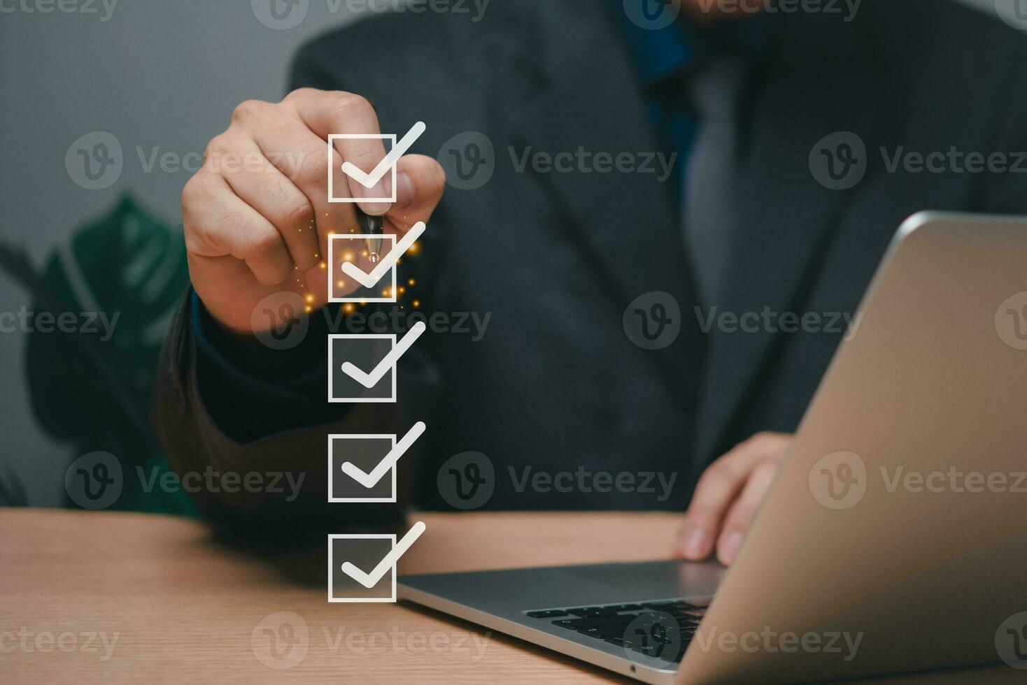 Survey form check online concept. Check marks on checklist evaluate questionnaire or answering questions. Customer Experiences and satisfaction performance.digital poll election research. photo