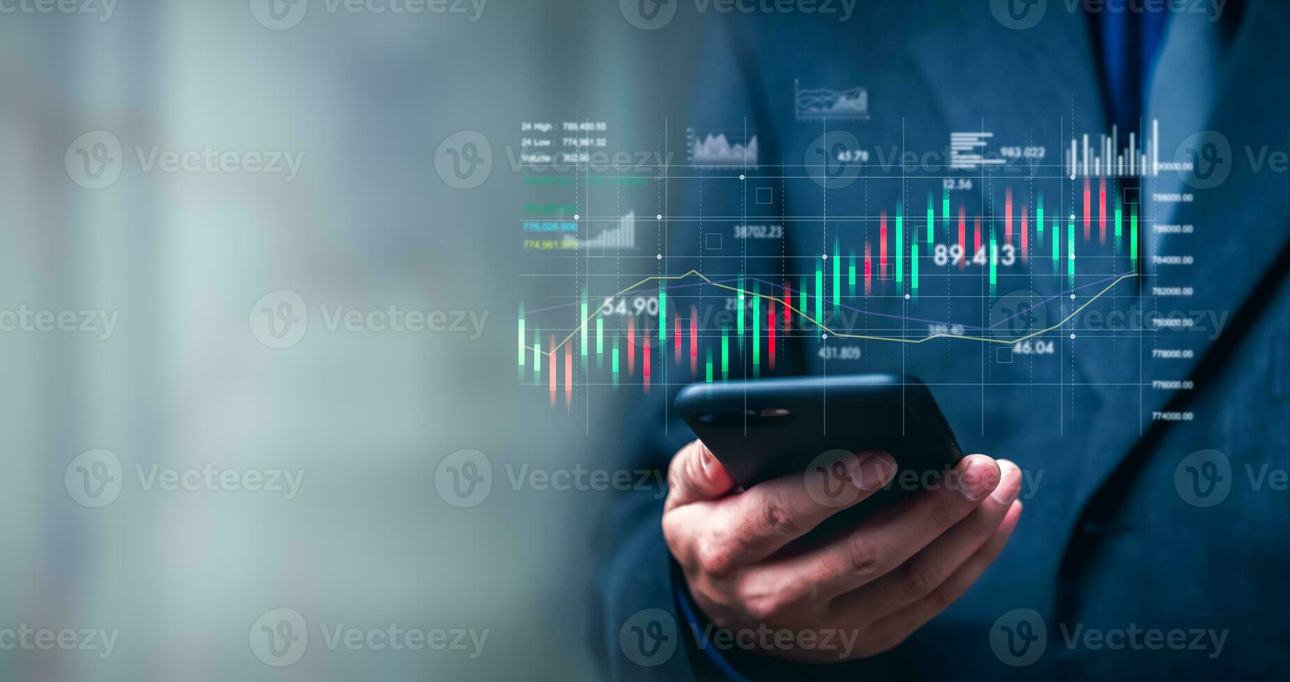 Stock market price and indicators investment analysis chart forex exchange finance banking and cryptocurrency Business concept digital graph invest fund statistic data on virtual screen. photo