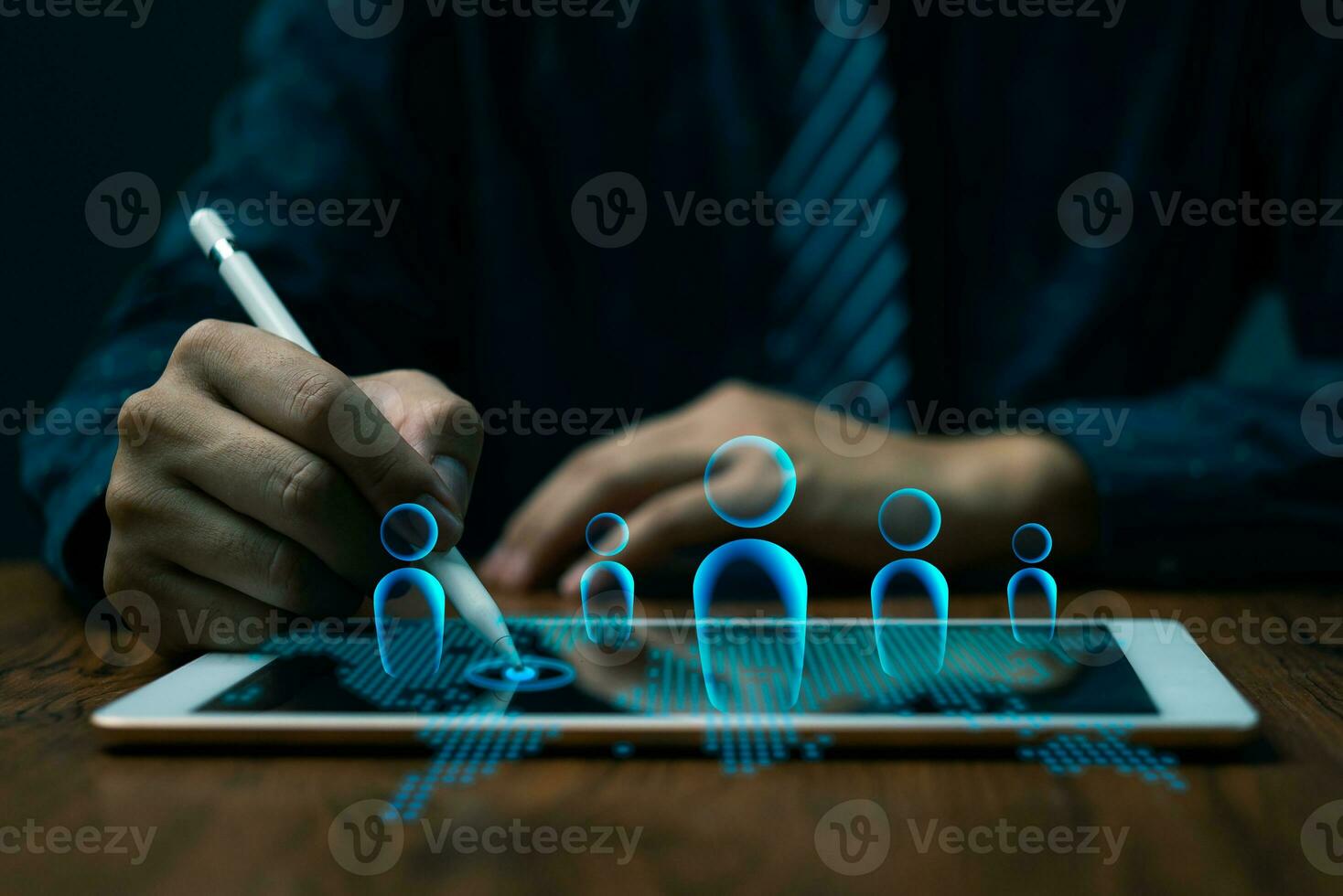 Human Resources Management HR, Employee Engagement and Development recruitment, employee and workplace. Manger checking the employees profiles online survey form. digital technology training. photo