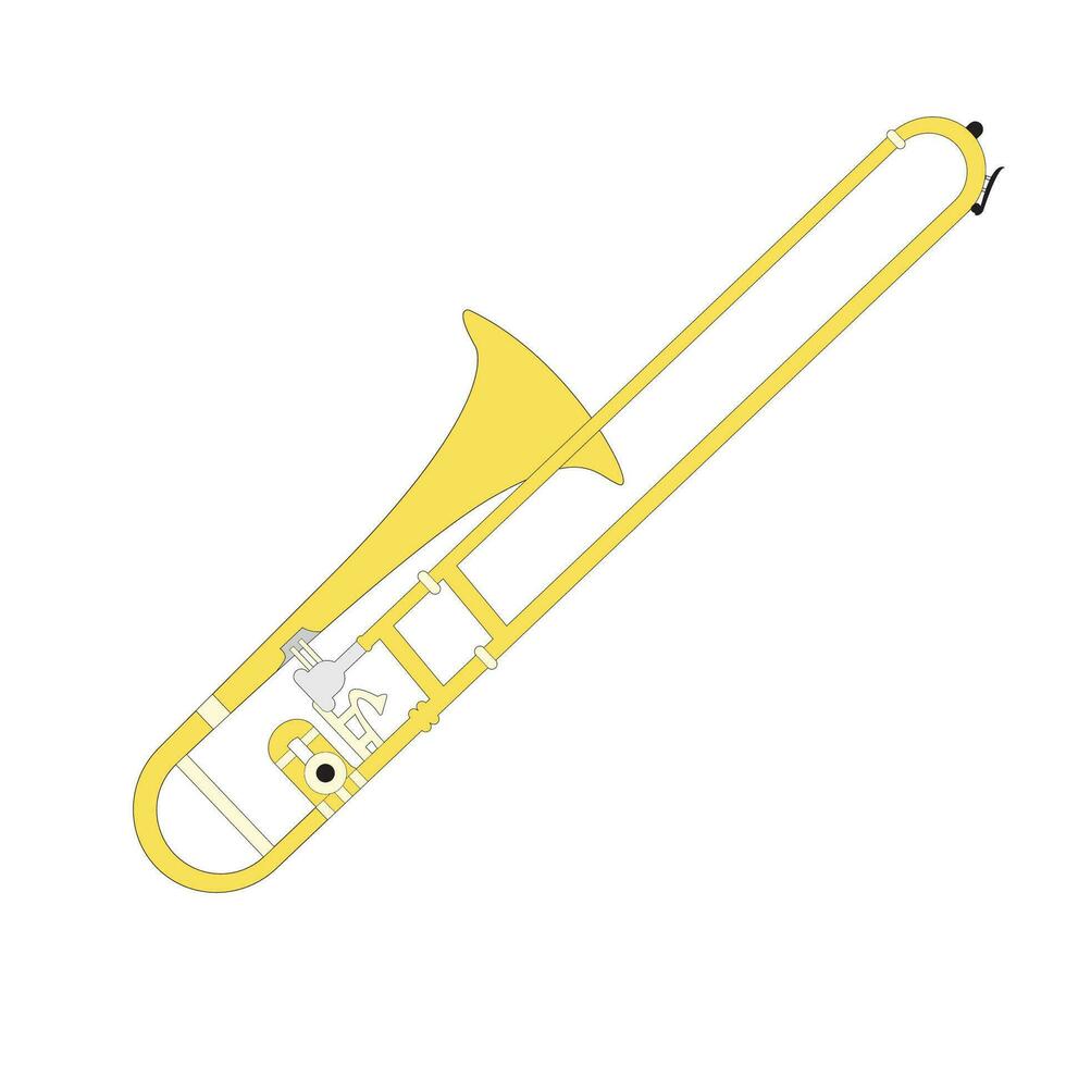 trombón plano estilo aislado en blanco. musical objeto concepto vector para tu diseño trabajar, presentación, sitio web o otros. línea dibujo. colorante.