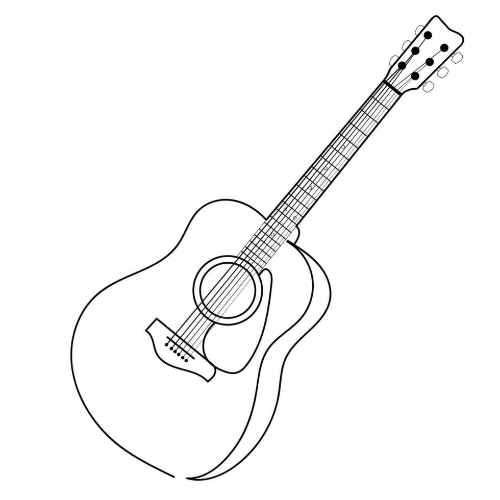 Guitar lines. Painting of an acoustic guitar. Illustrator drawing. White background. Guitar for painting. vector