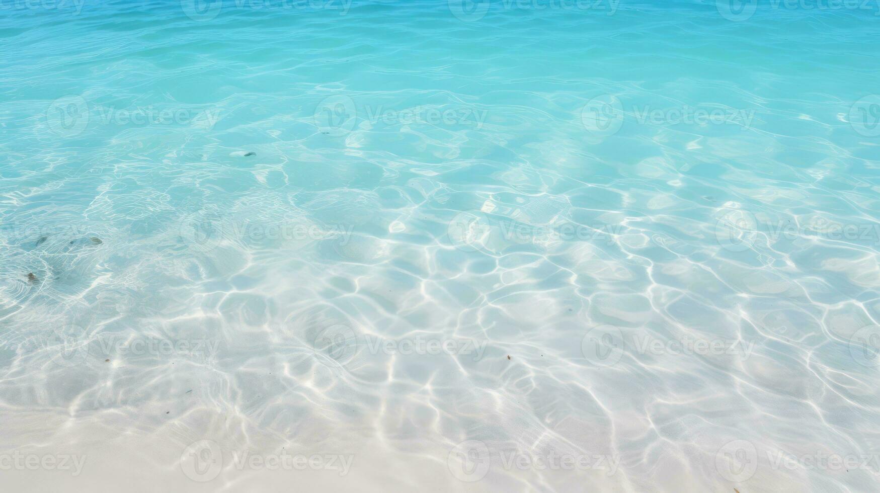 Blue water and white sand in the sea. Summer background with copy space Generative AI photo