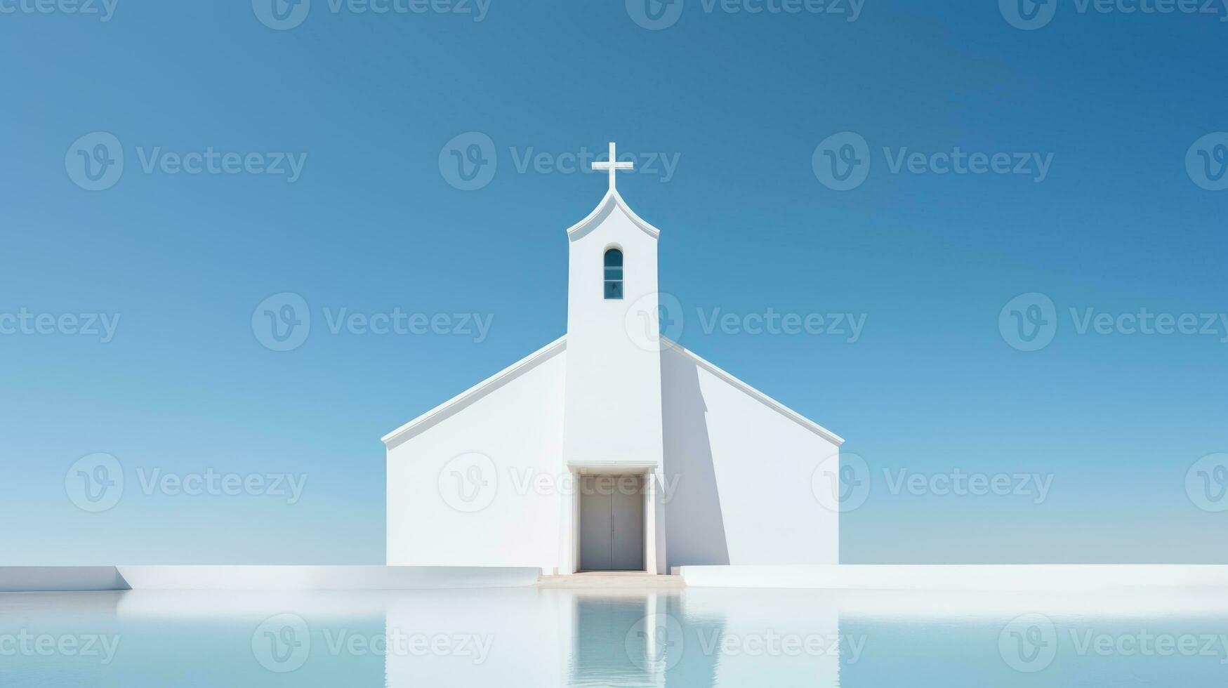 3d rendering of white church on blue sky background. Religious concept. Generative AI photo
