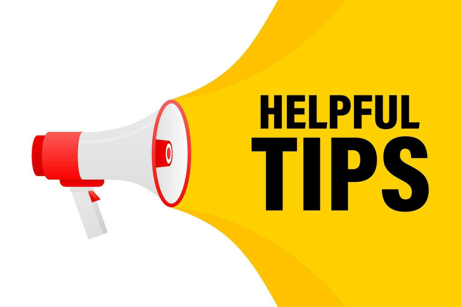 Helpful tips megaphone yellow banner in 3D style on white background. Vector illustration.