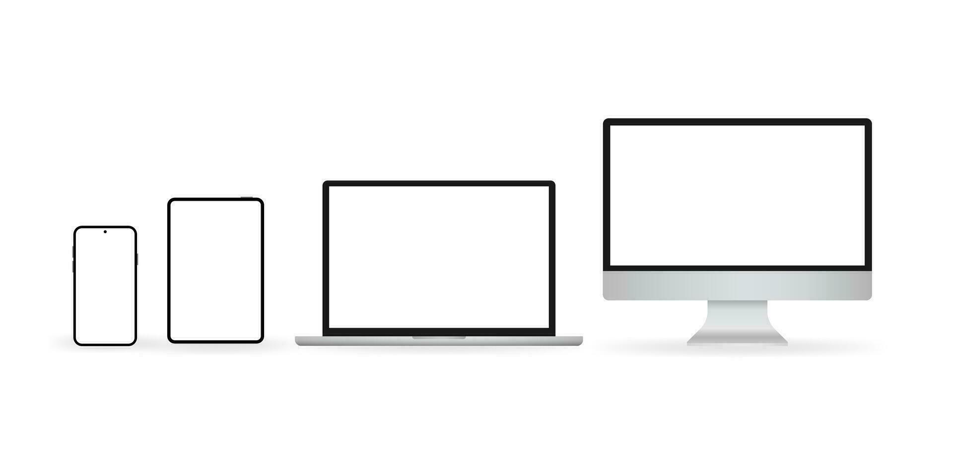 Laptop isolated . Gadget illustration . Modern computer, laptop, smartphone on a white background. vector