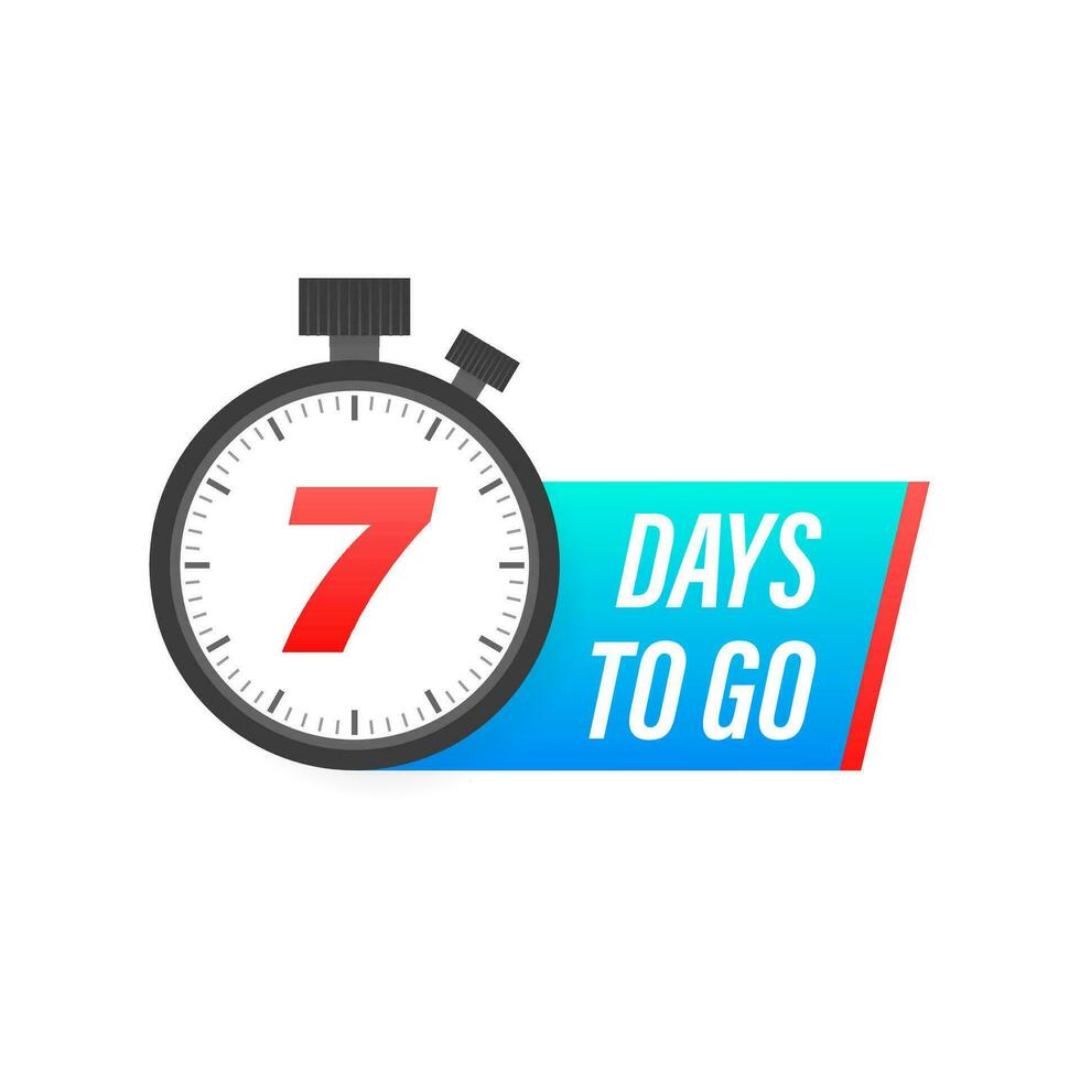 Seven days to go timer icon on white background. To go sign. vector