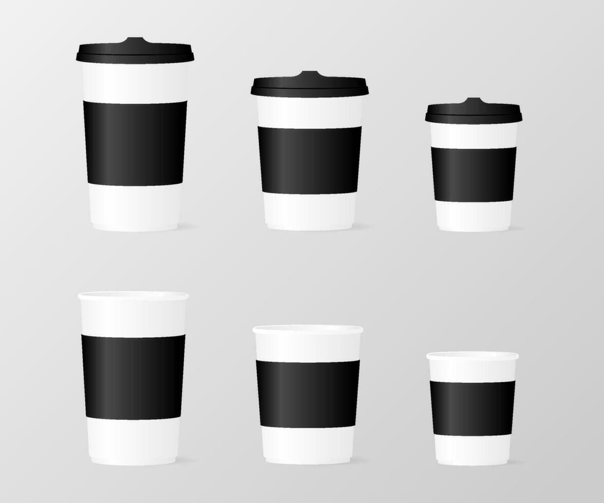 Close up take-out coffee with brown cap and cup holder. vector