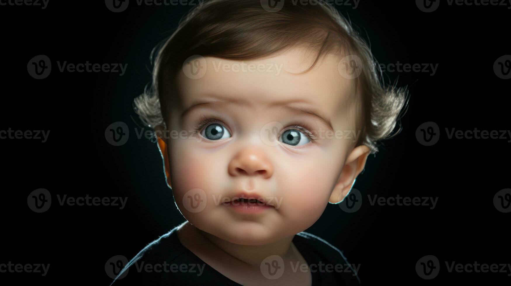 Surprised little boy on a black background. 3d rendering Generative AI photo