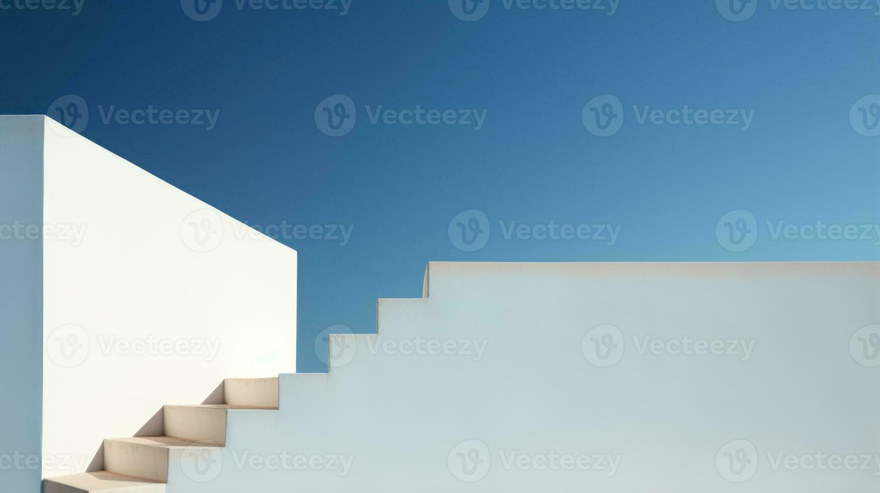 White stairs leading up to blue sky. 3d render illustration. Generative AI photo
