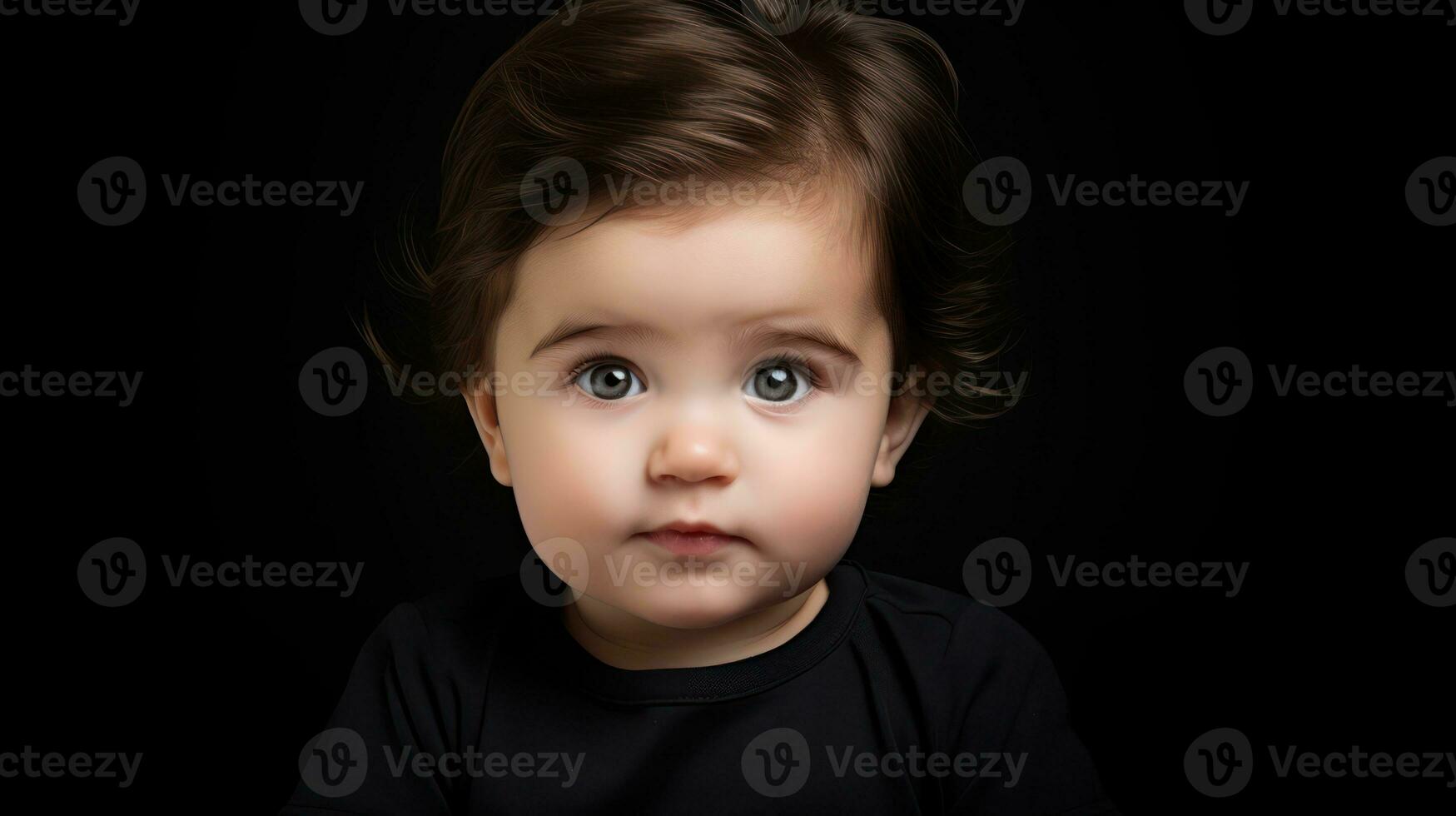 Portrait of a cute little boy on a black background. 3D rendering. Generative AI photo
