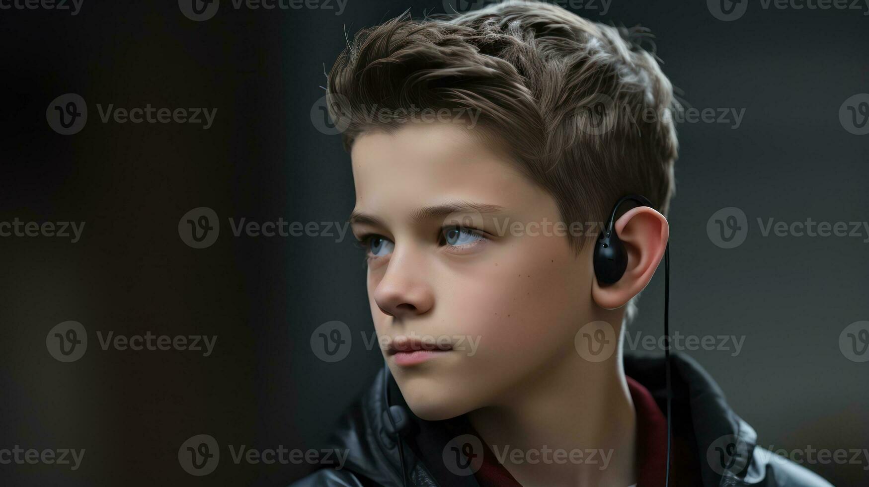 3D rendering of a teenager boy with headphones in his ears. Generative AI photo