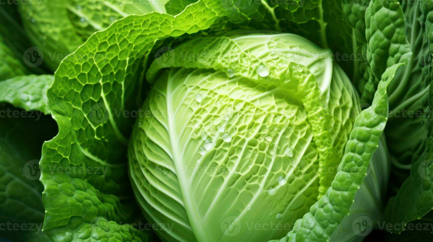 Close-up of fresh green savoy cabbage Brassica oleracea Generative AI photo