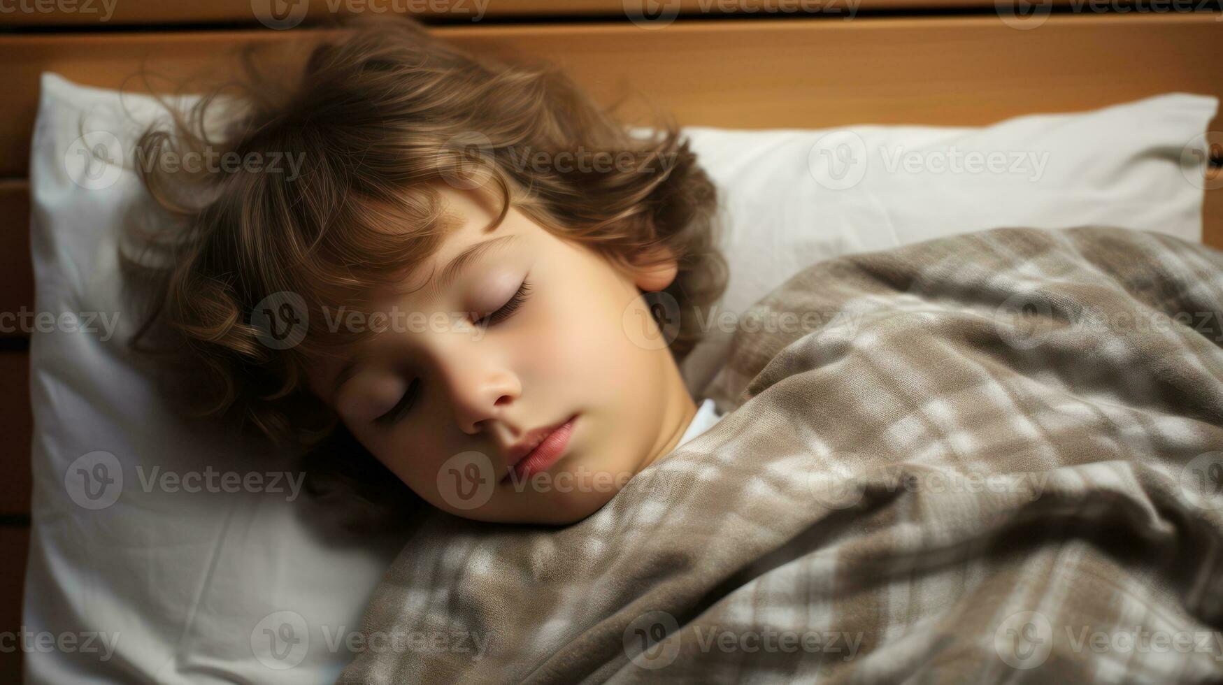 Cute little boy sleeping in bed. Sweet dreams. Sweet dreams. Generative AI photo
