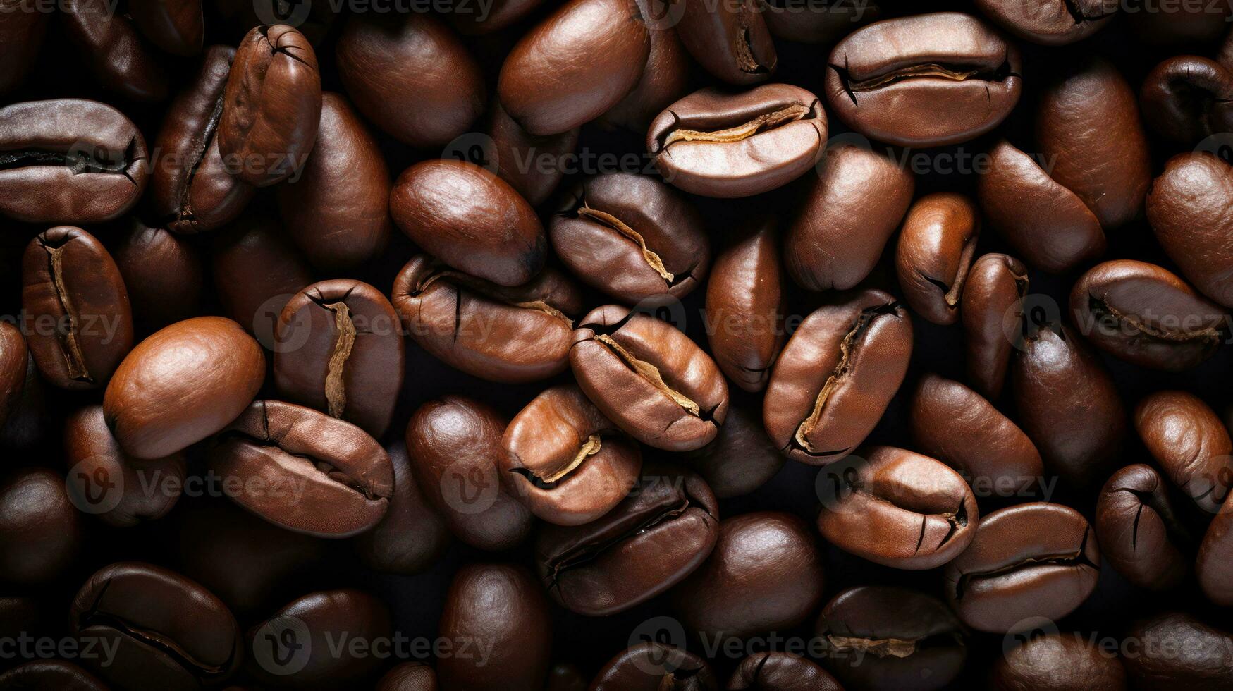 roasted coffee beans on a black background. close-up. Generative AI photo