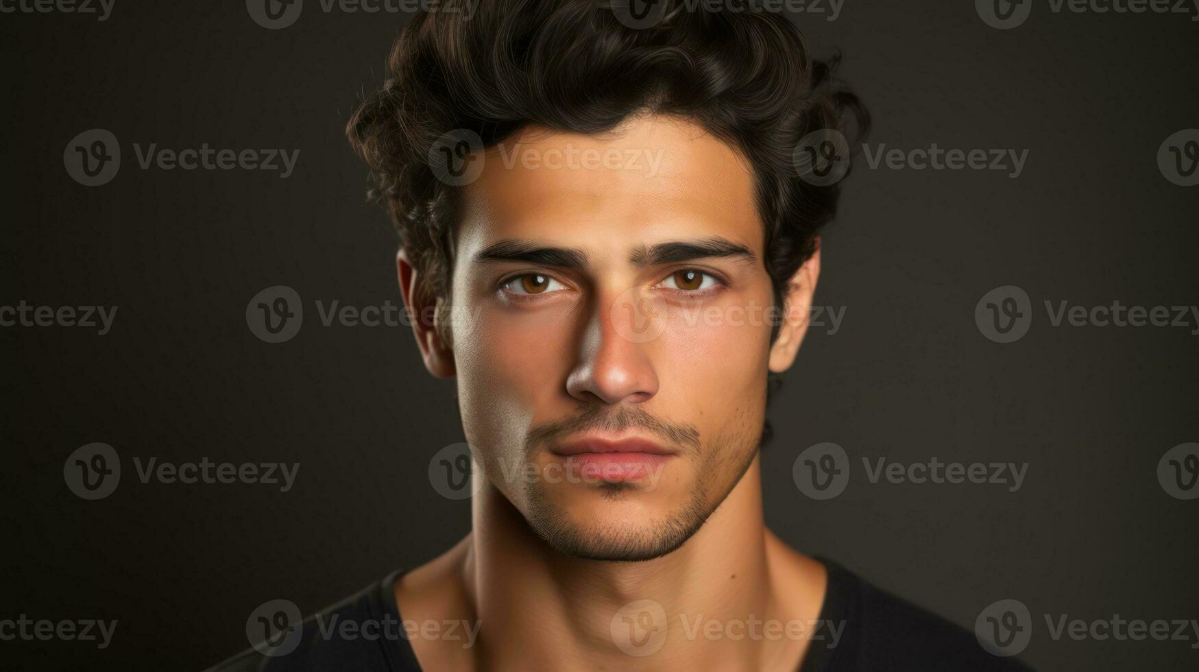 Portrait of a handsome young man on a dark background. Men's beauty, fashion. Generative AI photo