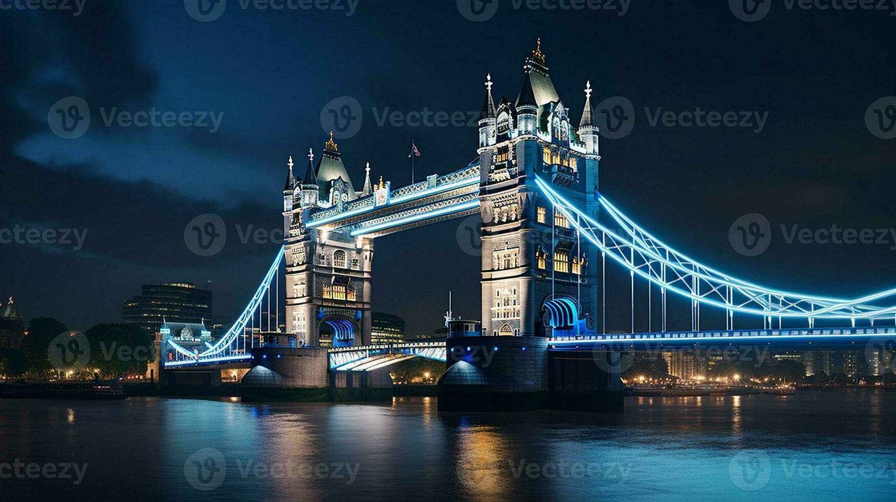 Night view of Tower Bridge. Generative AI photo