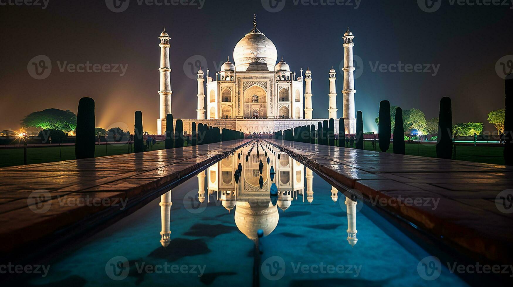 Night view of The Taj Mahal. Generative AI photo